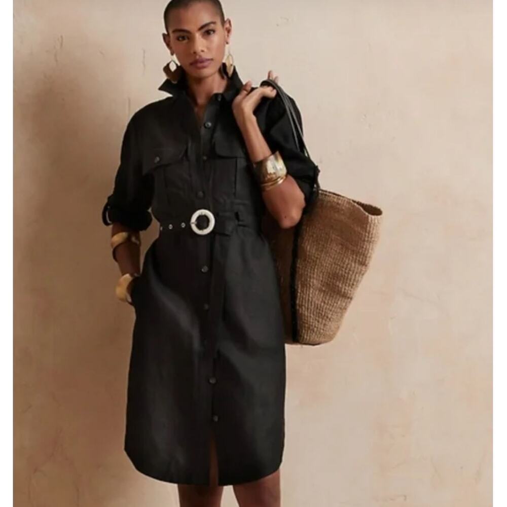 Banana Republic Black Midi Shirt Dress with Statement Belt